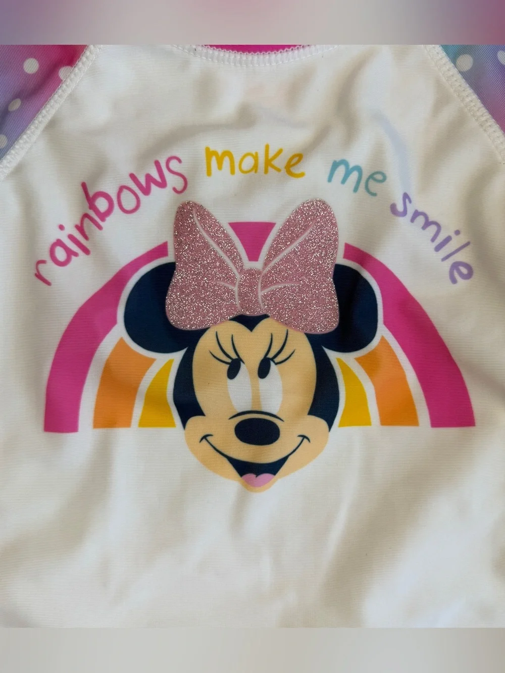 Disney Baby Girls Minnie Two Piece Bathing Suit Ruffle Bottom Glitter Top 24 Mo